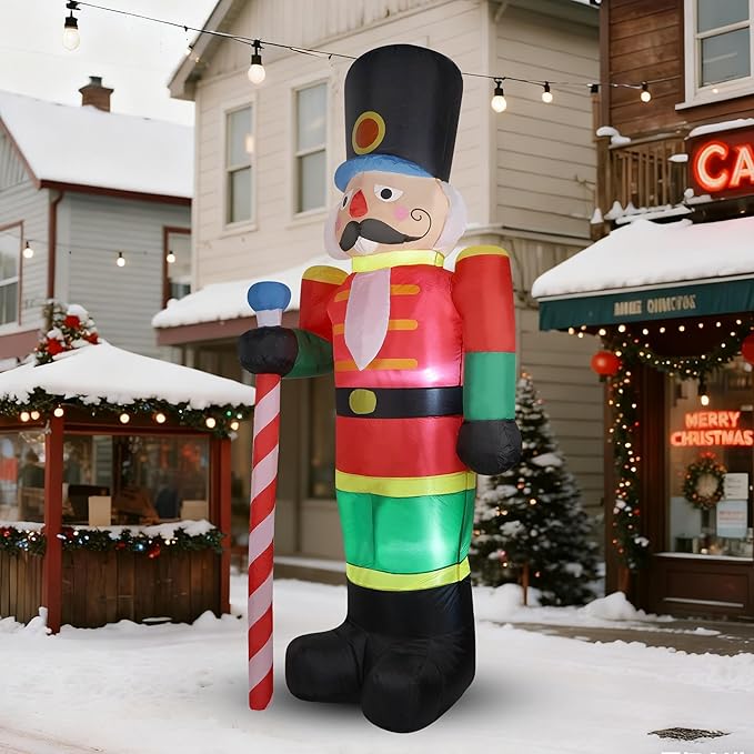 yofit 8 FT Christmas Inflatable Nutcracker Soldier Outdoor Decorations, Blow Up Decorations Santa Soldier with LED Lights for Yard Lawn Garden Holiday Party