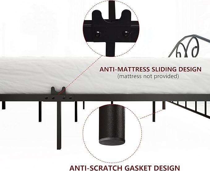 DUMEE Metal Platform Full Size Bed Frame with Vintage Headboard and Footboard Full Bed Frame Under Bed Storage No Box Spring Needed (Full/Double Size, Black)