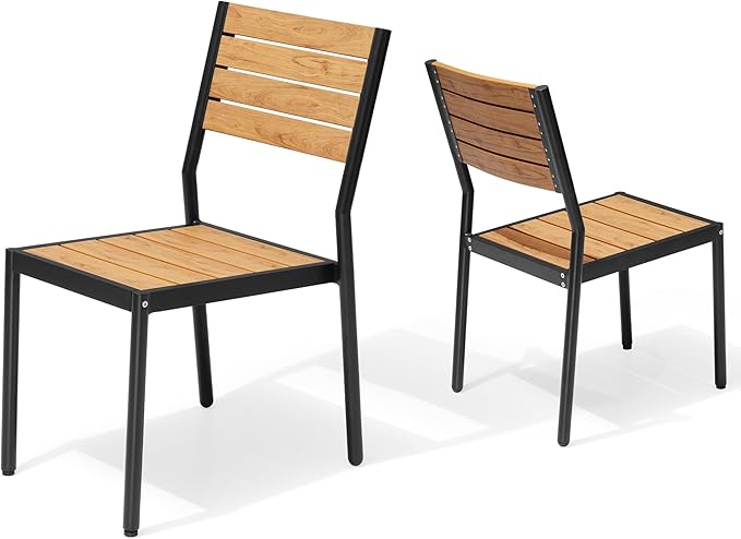 Pellebant Stackable Outdoor Dining Chairs Set of 2, Aluminum Patio Chairs with Armless, All-Weather for Garden, Lawn, Deck, Porch and Yard, Brown