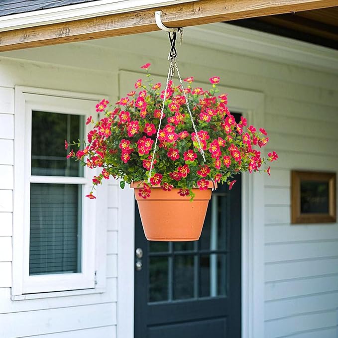 Grunyia Outdoor Artificial Flowers UV Resistant & Fade Proof, 12 Pack Realistic Fake Flowers for Garden, Patio, Lawn Decor - Weatherproof Plastic Plants (Rose Red)