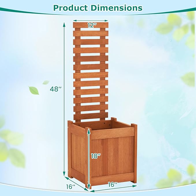 Giantex Wood Raised Garden Bed with Trellis, Outdoor Planter Box w/Open-Ended Base for Vines Flowers Vegetables, Herbs, Freestanding Plant Container Privacy Planters for Patio, Backyard