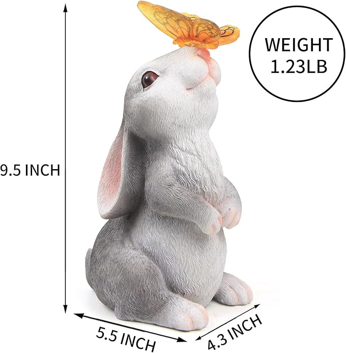 PaLuQiYa Garden Statue Outdoor Decor-Rabbit with Solar Butterfly Changing Lights Garden Statues,Bunny Statue for Patio,Balcony,Yard,Lawn Ornament,Gardening Gifts for Mom Grandma