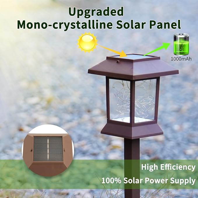 Glosola 6Pack Solar Pathway Lights Outdoor Waterproof IP65, Solar Lights Outdoor with Hook, Upgraded 1000mAH Battery, Up to 12Hrs, Auto On/Off, Garden Decor for Yard, Driveway, Walkway (LED)