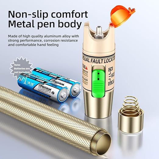 Visual Fault Locator,30-50KM Fiber Optic Cable Tester Meter, VFL Red Light Pen Light Source Testers (Golden)