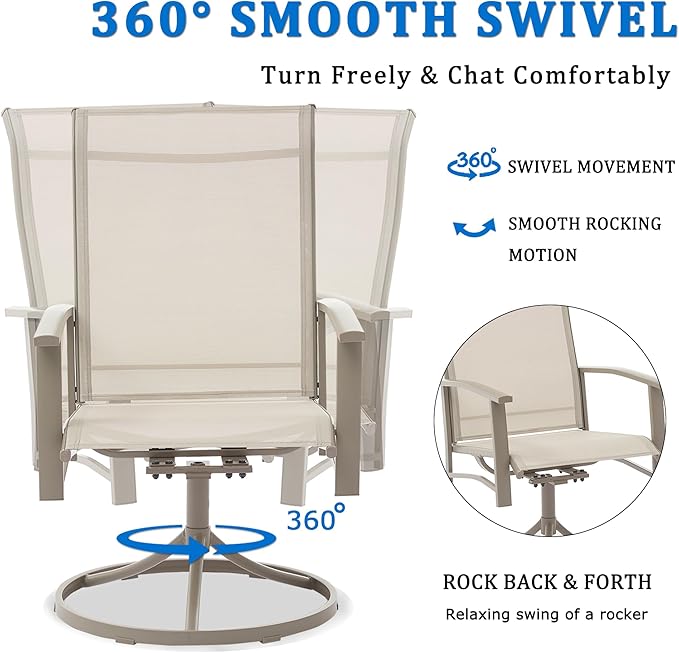 Patio Swivel Chairs Set of 6, All-Weather Metal Outdoor Dining Set with Breathable Mesh Seat, Lightweight Ivory Swivel Bistro Chairs for Garden, Deck, Porch - Cool & Comfortable Relaxation