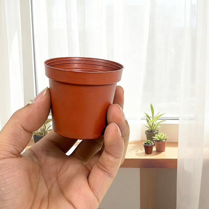 Gyfofix 2 Inch Round Nursery Seedling Pots (Red+Clear),100 Pack Mini Plastic Seedling Planter,Sturdy Small Plastic Pots with Drainage Holes for Seed Starting, Succulents, Indoor Outdoor Gardening