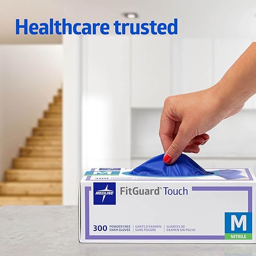 Medline FitGuard Touch Nitrile Exam Gloves, 300 Count, Large, Powder Free, Disposable, Not Made with Natural Rubber Latex, Excellent Sense of Touch for Medical Tasks, Durable for Household Chores