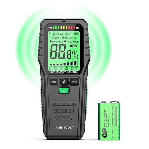 Pinless Moisture Meter for Walls, Wood, Non-Invasive Moisture Detector with Deep Scan, Digital LCD Display – Wall Moisture Tester for Water Damage, Home Inspections, Renovation