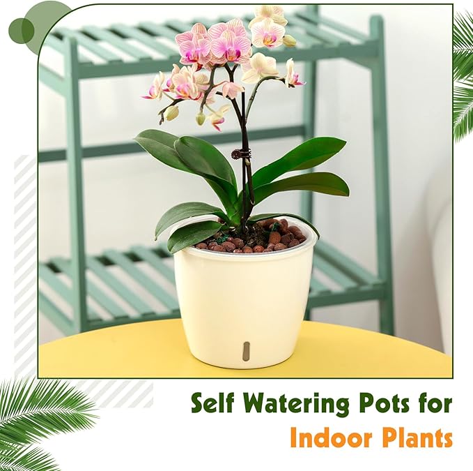 KvyusFlourish Self-Watering Pots for Indoor Plants, 12-Pack 5'' Self Watering Planter with Drainage Holes, Small African Violet Pots with Water Indicator, Clear Wick Pot, White