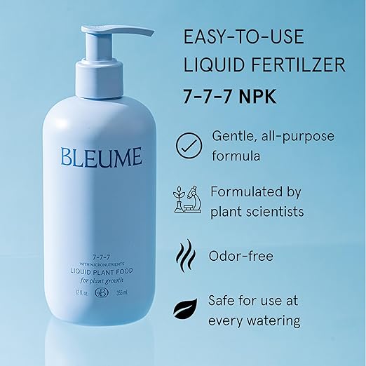 Bleume Liquid Plant Food, All-Purpose Houseplant Fertilizer, NPK 7-7-7 with Micronutrients, Made in The USA, Plant Food for Houseplants, Potted Plants, Vegetables, Flowers, and Tropicals