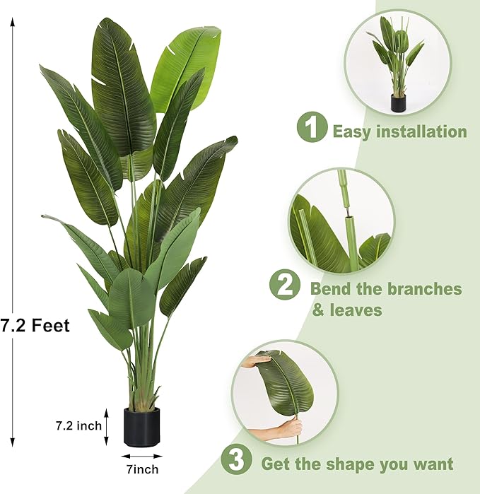 ProDeco Large Artificial Trees 7.2Ft Silk Bird of Paradise Big Tall Fake Plants Faux Green Silk Floor Potted Plants for Home Living Room Office Decor Indoor Outdoor…