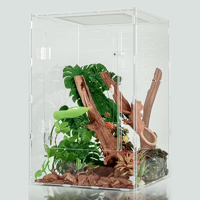 maiyuolg 12x12x18 Reptile Tank 10 Gallon – Acrylic Reptile Enclosure Terrarium for Crested Gecko, Lizards, Spiders & Snakes – Clear Lizard Habitat Terrarium
