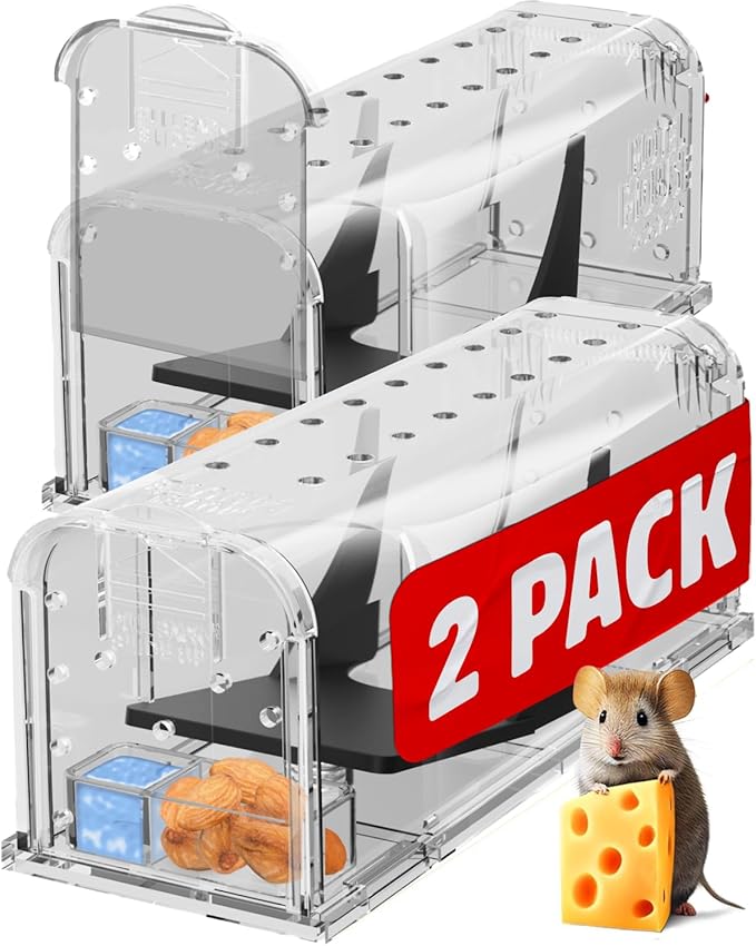 Motel Mouse Humane Mouse Traps No Kill Live Catch and Release 2 Pack - Reusable, Easy to Use & Clean, No Touch Release, Sensitive Includes Cleaning Brush, Instruction Manual & Video - Mousetrap Indoor