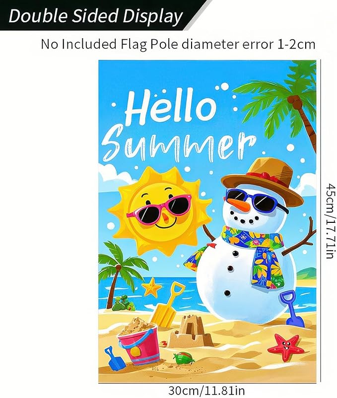 Welcome Summer Garden Flag Sunglasses Snowman on Beach Hawaii Seaside Sunshine Decor Seasonal Outdoor Welcome Yard Flag 12 x 18 Inch Double Sided Decoration