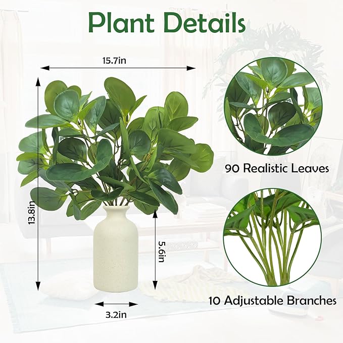 Haiyxinn Small Fake Plant in Ceramics Pot, Eucalyptus Potted Artificial Plants Indoor 14" Artificial Greenery UV Resistant Faux Eucalyptus Plant for Bathroom Shelf Office Desk Table Home Decor