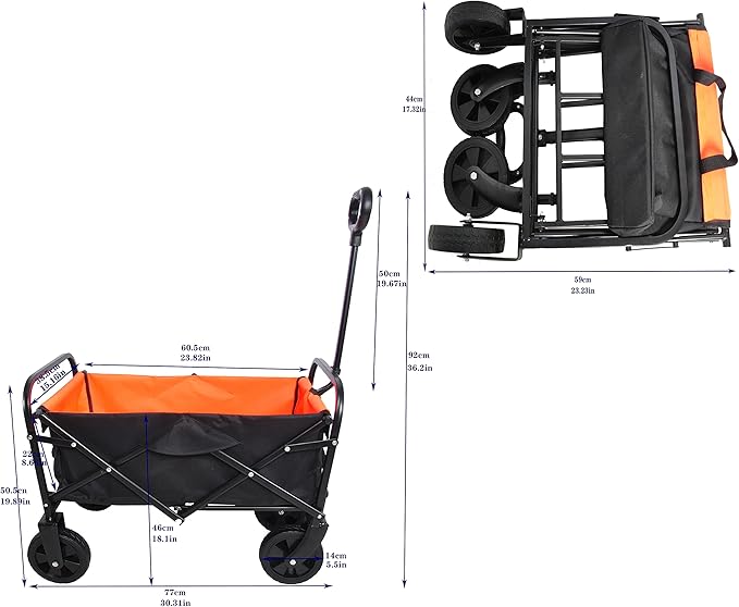 Collapsible Folding Wagon Garden Shopping Beach Cart,Heavy Duty Utility Buggy with Big Wheels,Adjustable Handle and Cup Holder,for Sand,Camping,Outdoor,30.31",Yellow+Black