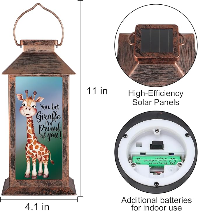 Pawatee Solar Hanging Lanterns, Bronze, Little Giraffe Pattern, Waterproof, Solar LED, Ideal for Garden Decor, Patio, Lawn, Porch