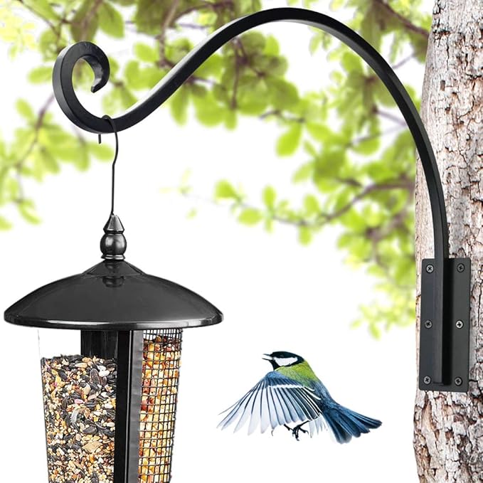 Lifyzoon Heavy Duty Plant Hanger Bracket (22"/Black) Outdoor Hand-Forged Hanging Plant Bracket Durable and Stable Bird Feeder Hanger
