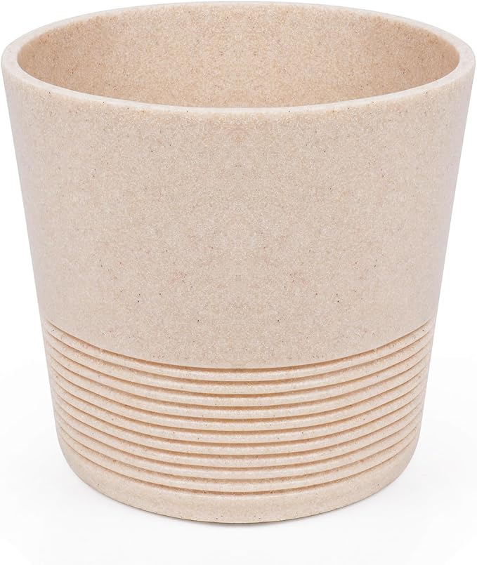 Ekirlin 7 Inch Natural Gravel Planters, Modern Resin Indoor Plant Pot, Heavy Planter with Drainage Hole, Removable Rubber Stopper and Non-Slip Soft Pad, Decorative Pot for Outdoor/Garden Plants