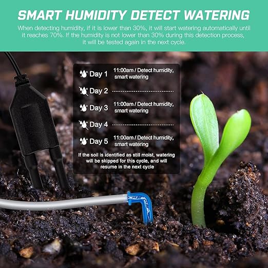 Automatic Plant Waterer Indoor Self Watering System for 15 Potted Plants, Auto Drip Irrigation Kit Programmable Water Timer with Smart Humidity Detection, Green