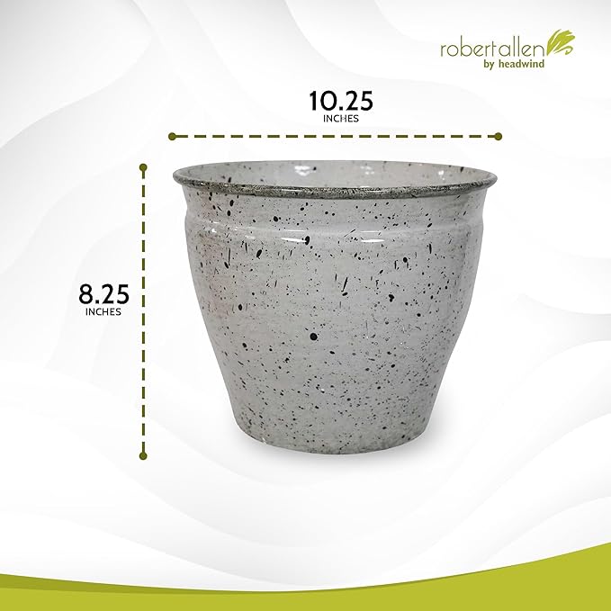 Headwind Riverside Collection – 10" Dalmation Glazed Decorative Plant Pots Indoor with Drainage & Outdoor - Modern Flower Pot Weather-Resistant Lightweight Planter by Robert Allen