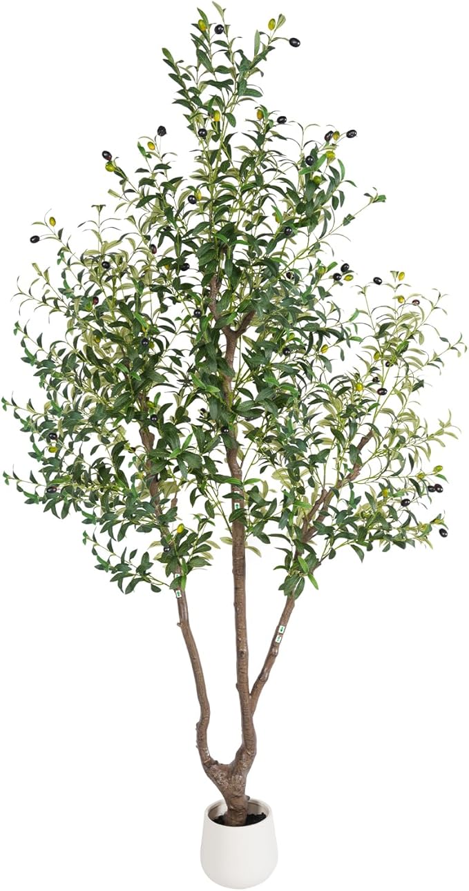 Sillaff Artificial Tree, 7FT(84in) Large Faux Plants Indoor Tall Faux Olive Tree with Pot, Nearly Natural Olive Branches and Fruits for Living Room Office Home Decor
