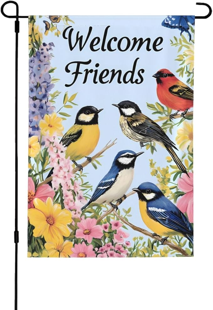 Friends Bird Garden Flag 12x18 Inch Double Sided All-Weather Polyester Outdoor Flag For Patio Lawn Yard And Garden Welcome Decor
