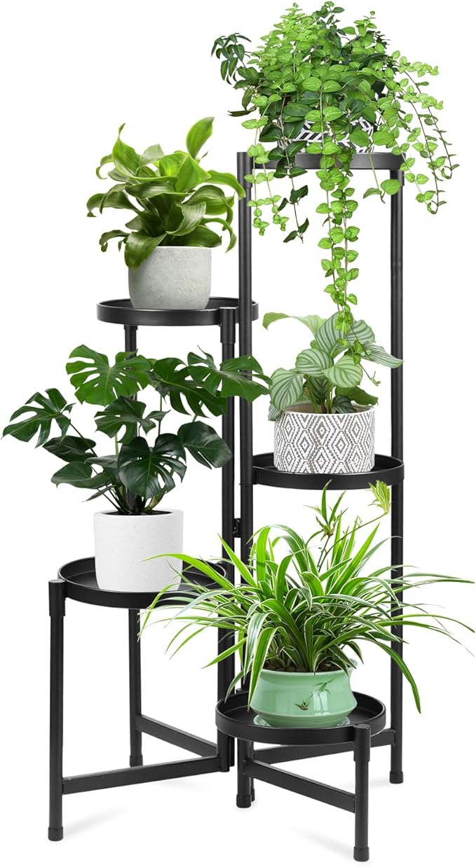Atpddpey Plant Stand Indoor Outdoor 5 Tier Black Metal Plant Holder 31 in Tall,Tiered Flower Pot Display Stand,Multiple Plant Stand for Living Room Corner Garden Patio Lawn Balcony