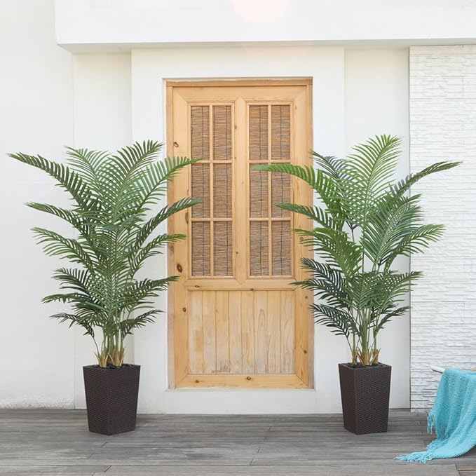 VeriNatural 6FT Artificial Palm Tree - Tall Fake Tree with Brown Taper Planter & Pebbles, UV Resistant for Indoor & Outdoor Decor - Large Potted Faux Plant for Living Room, Office, Home Decor,VN130