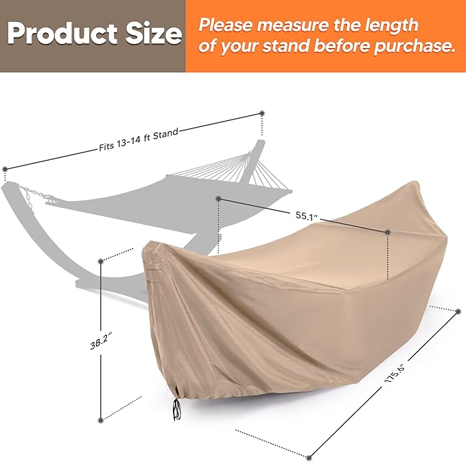 SUNCREAT Hammock Cover, Water-Resistant Polyester Hammock Stand Cover for 14ft Arc Stand, Brown