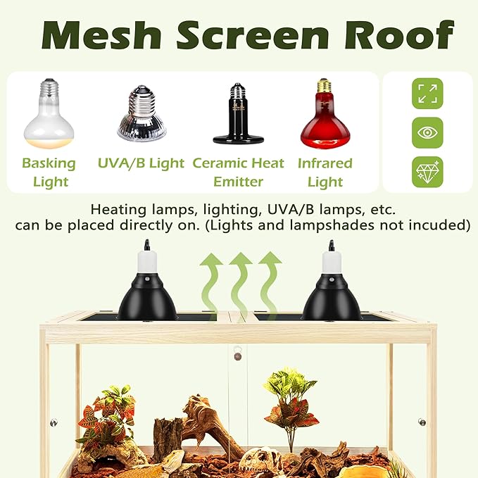 Prolee Tempered Glass Bearded Dragon Tank,Reptile Encloure and Snake Tank with Metal Mesh Roof Door,Locking Design Reptile Tank for Lizard,Gecko,Chameleon (Oak, 32 Gallon (32x16x16 Inch))