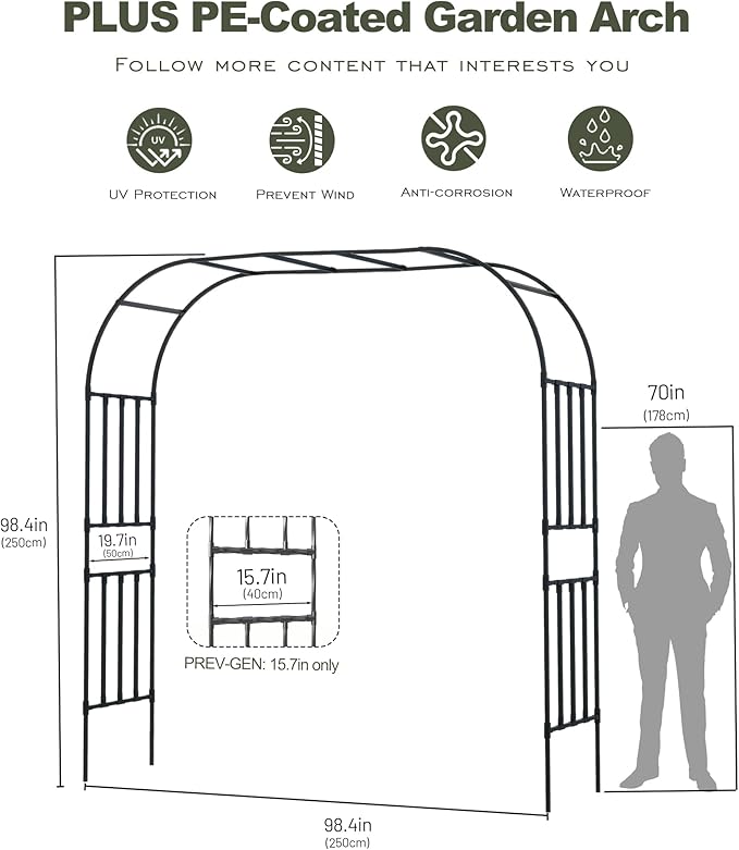 Carotex Square Tube Garden Arch Trellis, 8.2FT x 8.3FT Metal Arbor, Outdoor Trellis for Climbing Plants, Black