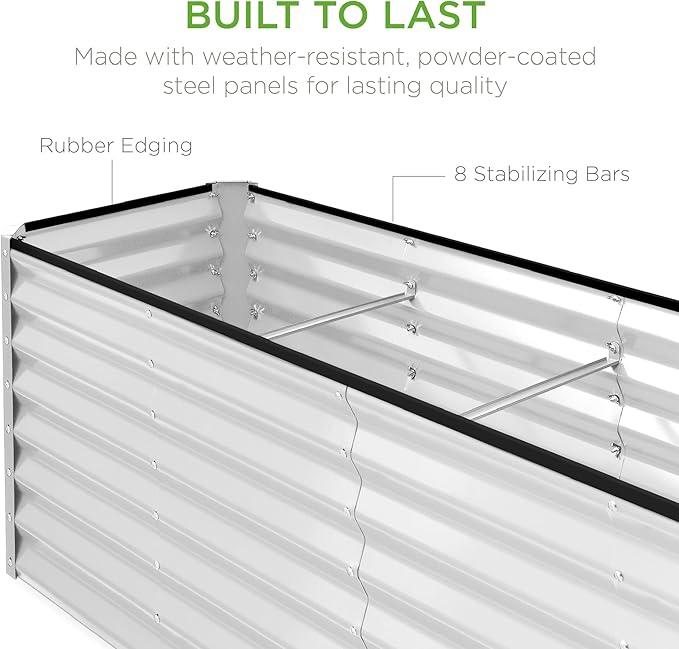 Best Choice Products 8x2x2ft Raised Outdoor Metal Garden Bed, Rectangular Planter Box for Herbs, Flowers, and Deep Root Vegetables w/ 240 Gallon Capacity - White