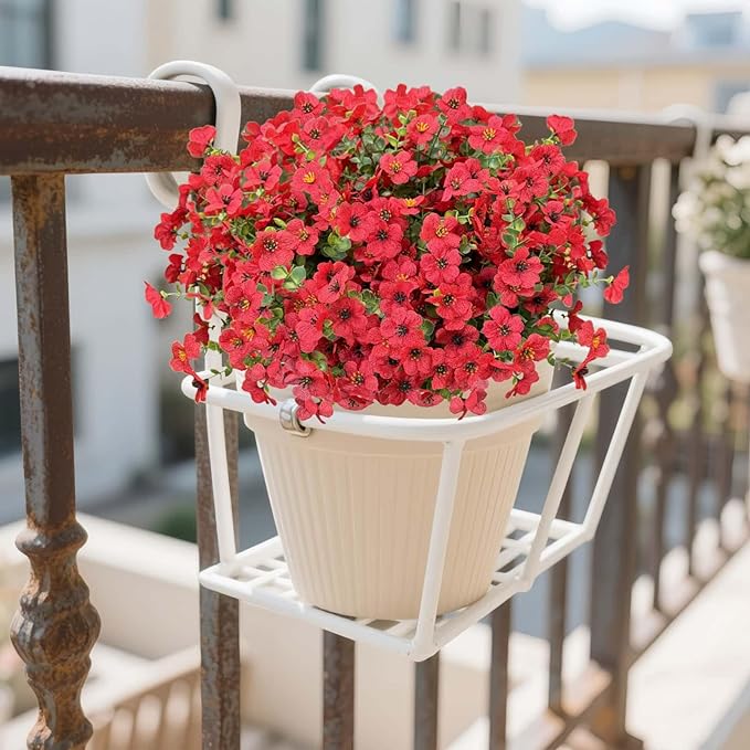 XccJLYB Artificial Flowers Outdoors UV Resistant Fake Plants, 12 Bundles Silk Daisy in Pots for Porch Patio Garden, Faux Potted Home Decor for Outside (Red)
