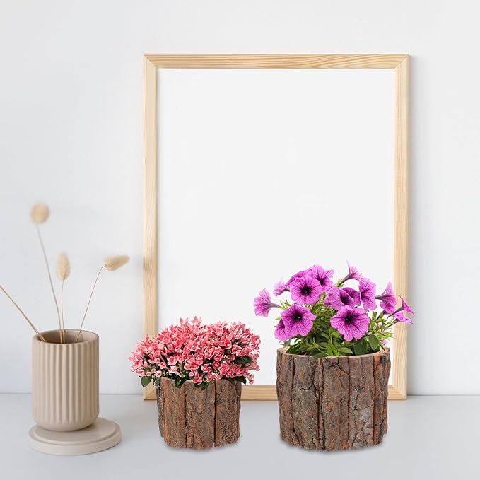 ARTIBETTER Bark Planter Pot 2pcs Wood Bark Flower Pot Natural Log Succulent Planter Rustic Tree Stump Farmhouse Flower Bucket Plant Container Holder for Home Art Decor