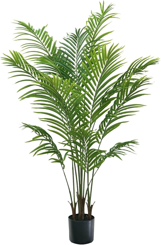 Artificial Palm Tree 5ft - Faux Tree Nearly Natural Indoor Outdoor, UV-Resistant Tall Artificial Plants, Standing Fake Plant Tree, Large Fakeplant for Home Office Living Room Decor