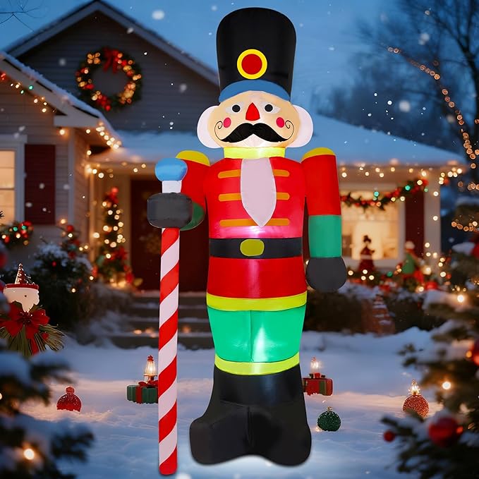 yofit 8 FT Christmas Inflatable Nutcracker Soldier Outdoor Decorations, Blow Up Decorations Santa Soldier with LED Lights for Yard Lawn Garden Holiday Party