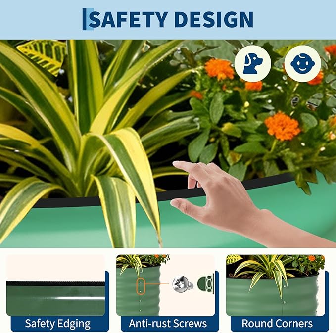 2 Pack Galvanized Raised Garden Beds - 4x2x2ft Planter Box for Vegetables, Flowers, Rust-Resistant Garden Box, Easy Assembly Raised Beds, Durable Planters for Outdoor Plants, Green