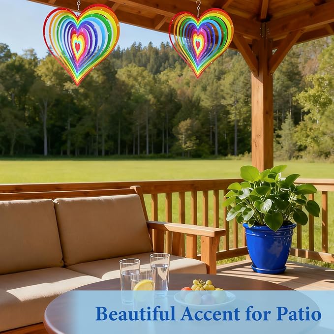 Love Heart Wind Spinners Outdoor, Hanging Wind Spinners for Birthday Christmas Valentines Day, 12 inch Outdoor Indoor Hanging Ornament for Garden Porch Backyard Lawn