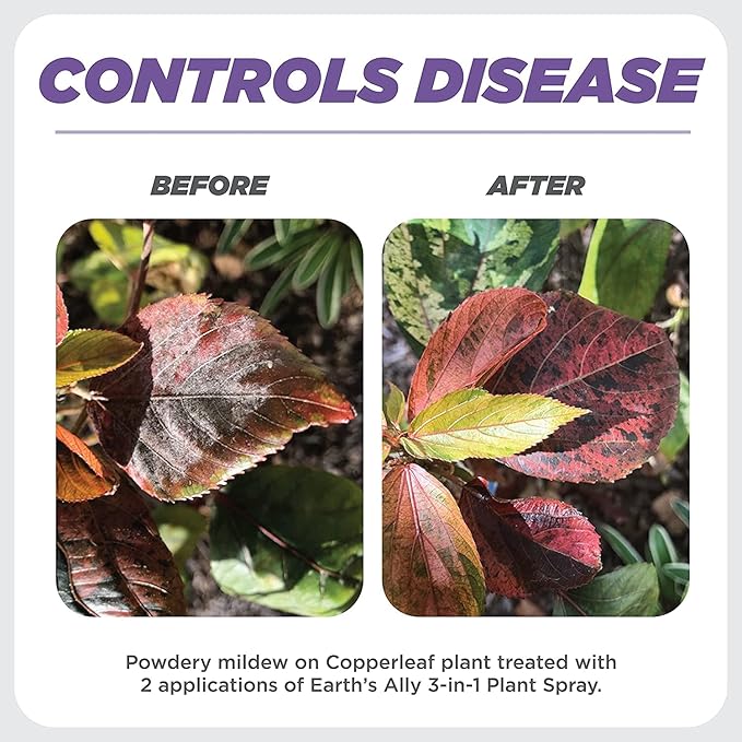 Earth's Ally 3-in-1 Plant Spray for Pests and Disease - Organic Insecticide, Fungicide and Spider Mite Control - OMRI Listed Indoor Outdoor Garden Spray - Safe for Pollinators, Kids and Pets - 32 oz