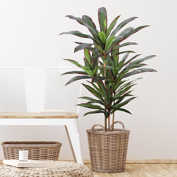 FLOWORLD Dracaena Artificial Plant 4ft Red Yucca Silk Tree Faux Plants Indoor Tall Fake House Floor Plants Realistic Artificial Trees for Home Office Decor Indoor Outdoor Housewarming Gift