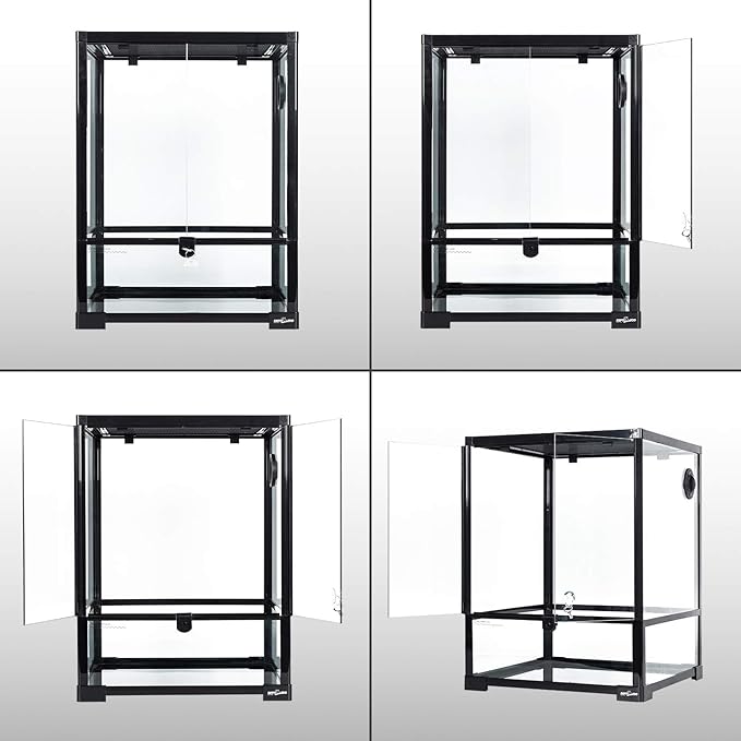 REPTI ZOO Reptile Glass Terrarium, 18" x 18" x 24" Front Opening with Double Hinge Door & Top Screen Ventilation, 30 Gallon Tank Large Reptile Terrarium (Knock-Down)