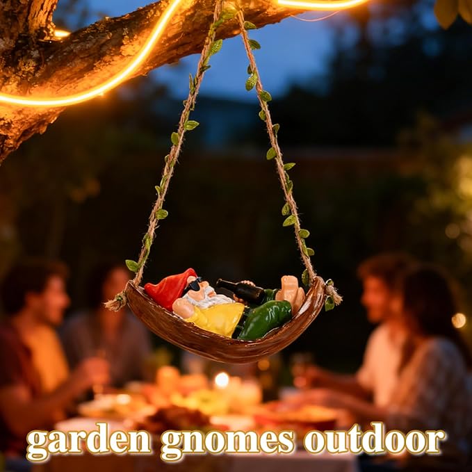 Hanging Garden Gnome Statues Decor for Outdoor, Indoor Funny Gnome Decor, Hanging Garden Ornament for Yard, Tree, Patio, Balcony, Living Room - Gnome Gift for Home Outdoor Decoration