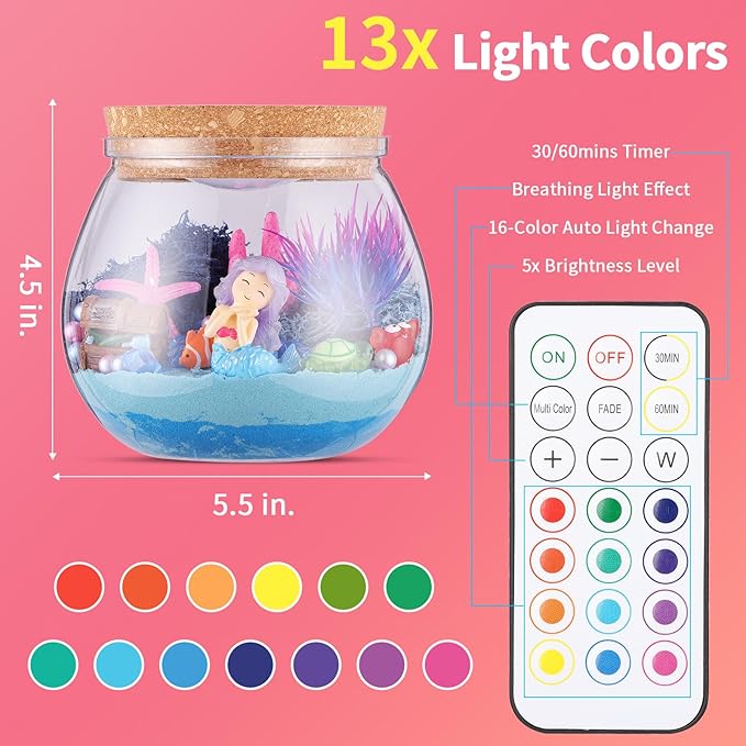 Envyvip Mermaid Gifts for Girls 4-10 Years Old, Mermaid Crafts Kit for Kids, Light Up Mermaid Decoration with Remote - Arts and Crafts for Kids, Birthday Gifts Toys for Girls Age 4 5 6 7 8 9 10
