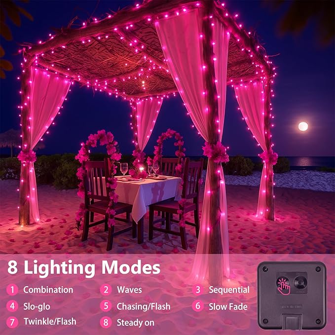 Extra-Long 144FT Solar String Lights for Outside, 2 Pack 400LED Solar Valentine's Day Lights Outdoor Waterproof, Copper Wire 8 Modes Fairy Twinkle Solar Lights for Tree Garden Party Xmas (Pink)