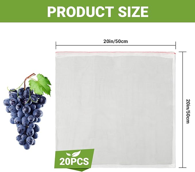 Fruit Covers Bags, 20PCS 20x20 Inch Sturdy Fruit Protection Bags with Drawstring, Netting Mesh Wrap Protect Vegetables, Tomatoes, Flowers