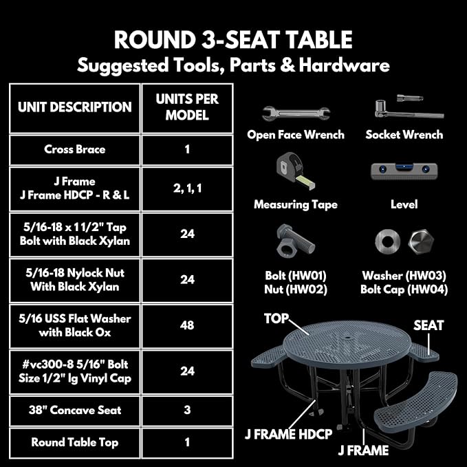 COATEDOUTDOORFURNITURE Heavy-Duty Portable Outdoor Picnic Table with Umbrella Hole, Expanded Metal Patio Dining Furniture Made in America (46" Round Top, Textured Gold Vein)