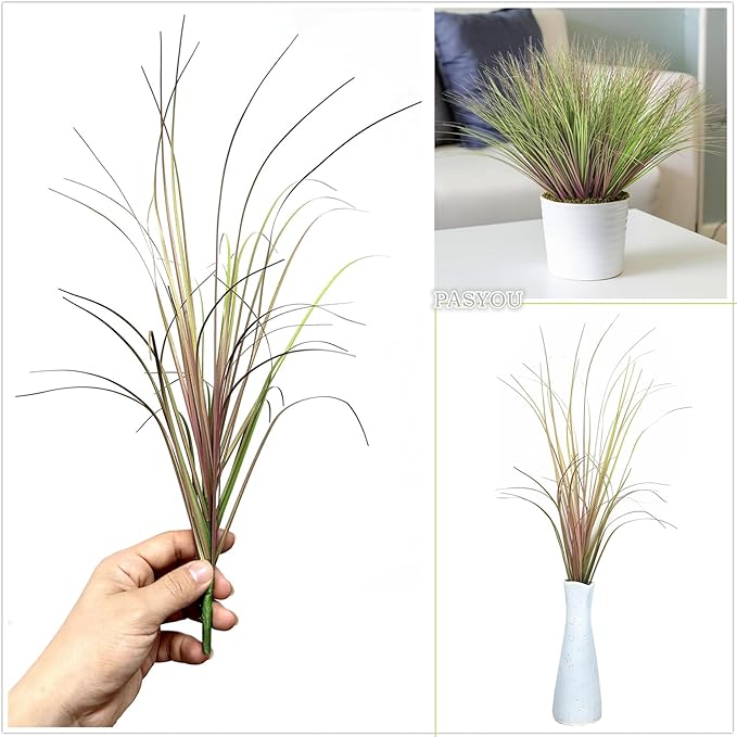 Artificial Grass Plants, Faux Wheat Grass Shrubs Fake Greenery Stems Tall Weed Plant Flowers Decor for Indoor Outdoor Farmhouse Garden Room Home Vase Wedding Party DIY Table Decoration (Purple) 8 Pack