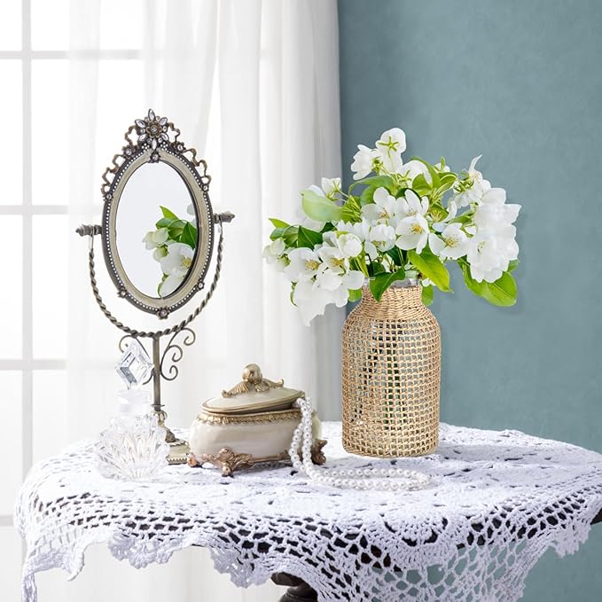 DOITOOL Glass Vase with Rattan Cover, Farmhouse Rattan Vase, Wicker Vase Flower Bud Vase, Decorative Flower Vase Floral Container for Floral Arrangements Housewarming Party Home Decor (L+XS)
