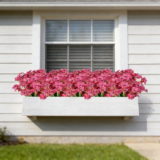 AmyHomie 20 Bundles Artificial Flowers for Outdoor Outside Spring Summer Decoration UV Resistant Faux Flowers No Fade Fake Plastic Plants Garden Porch Window Box Decorating (Fuchsia)